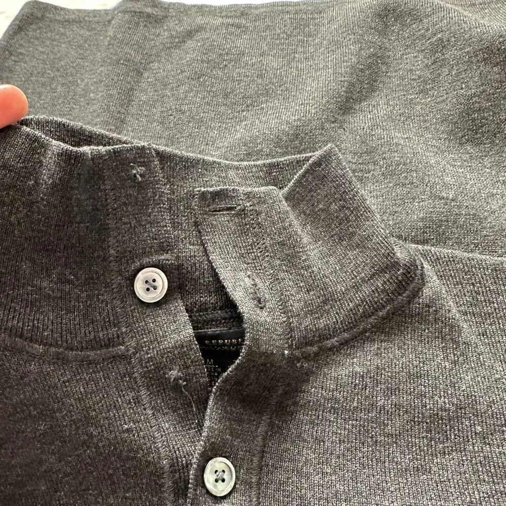 Banana Republic Mens Merino Wool Gray Button Collar Sweatshirt Medium Elbow Pads